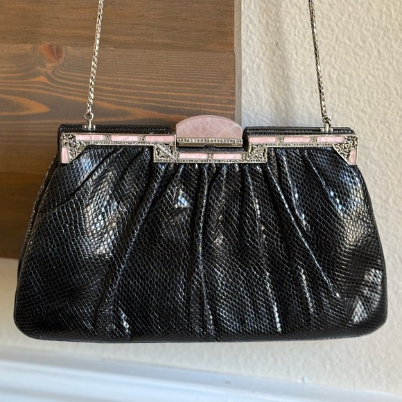JUDITH LEIBER VTG Crystal and Rose Quartz Snakeskin Evening Bag